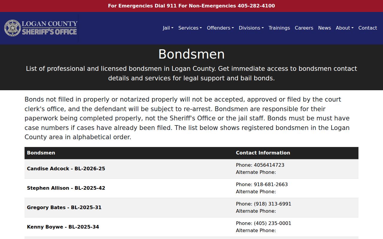 Logan County bench warrant records bond paperwork and case number warning