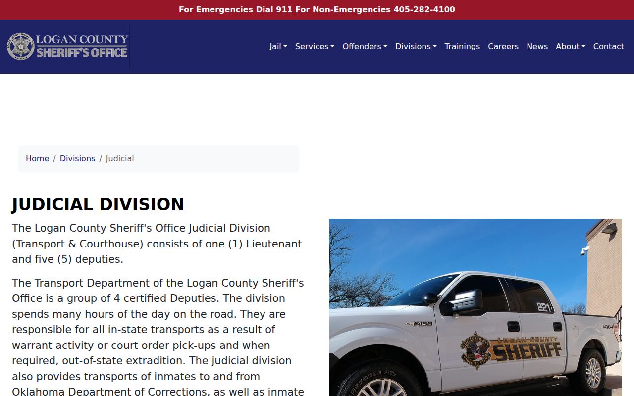 Logan County arrest warrant records sheriff Judicial Division transport information